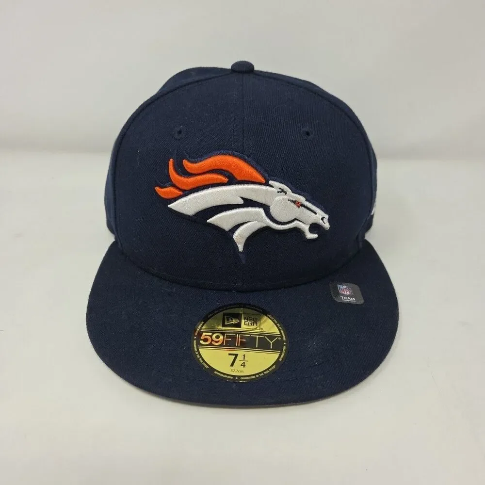 New Era 59FIFTY Denver Broncos Unisex Adult Dark Blue Teams Fitted Hat 7 1/4
